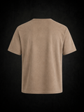 Regent Tee in Sandstone, back view — plain velvet back with a straight hem